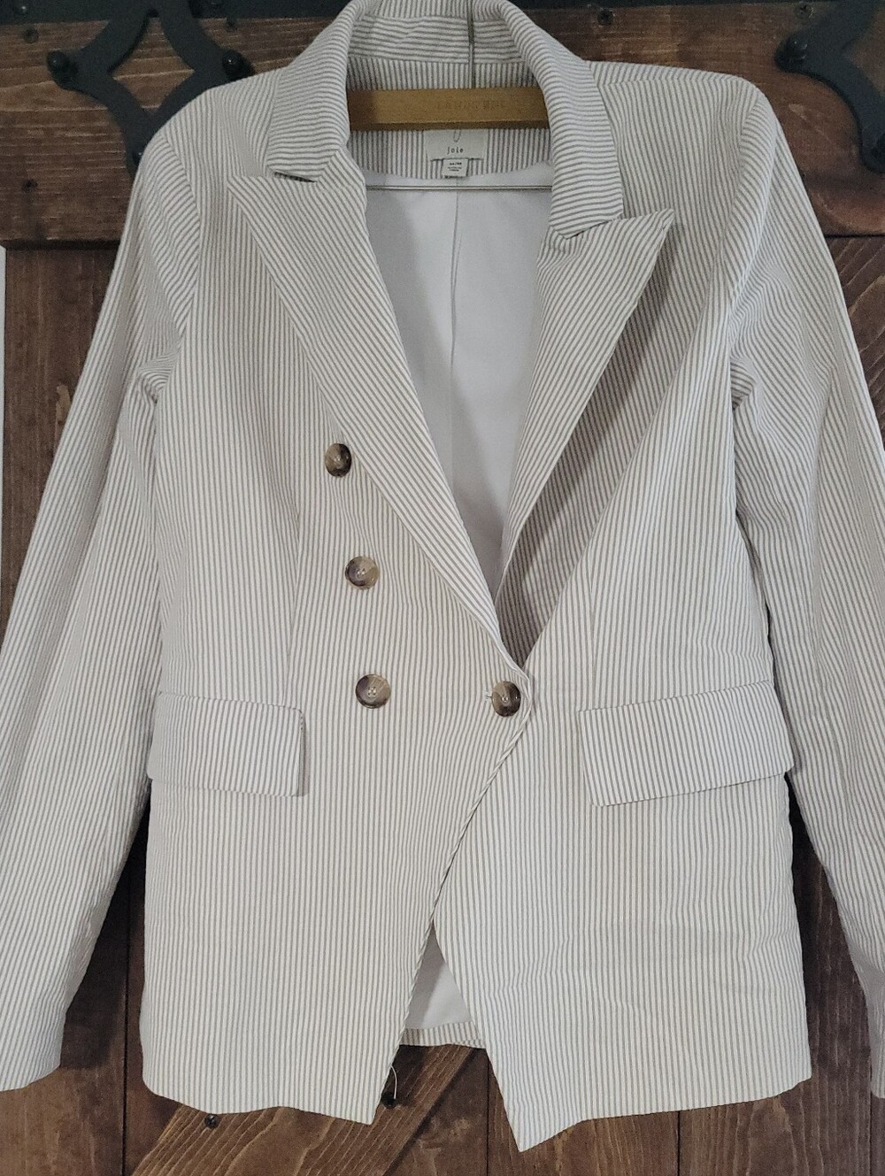 Joie Cream & Ivory Pinstripe Double-Breasted Blazer